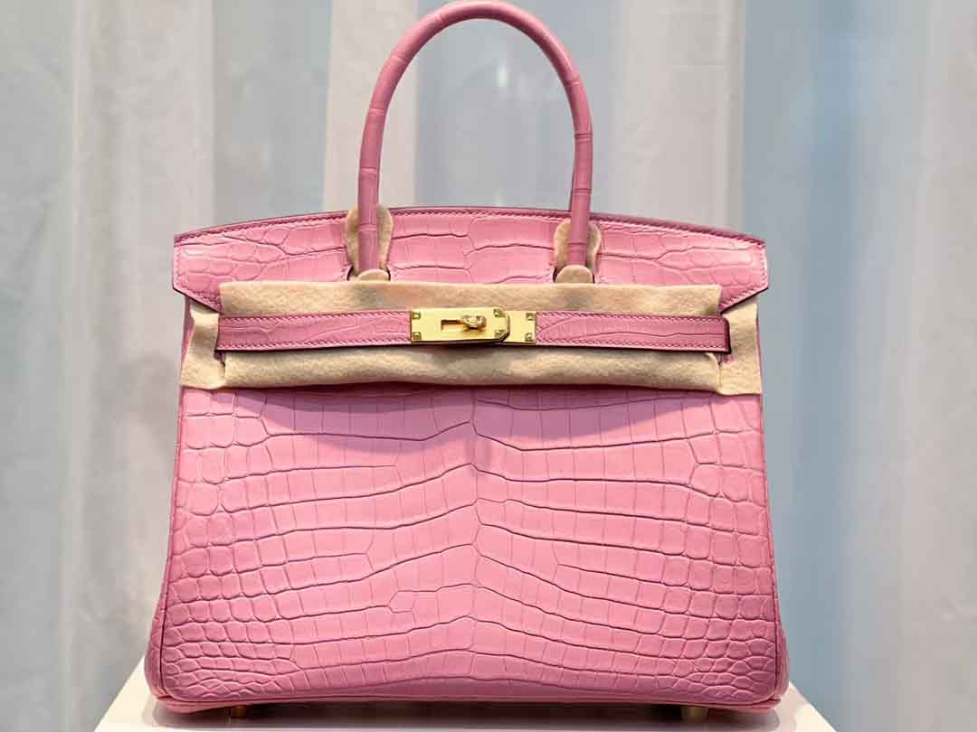 Birkin30cm尼罗哑光女包樱花粉