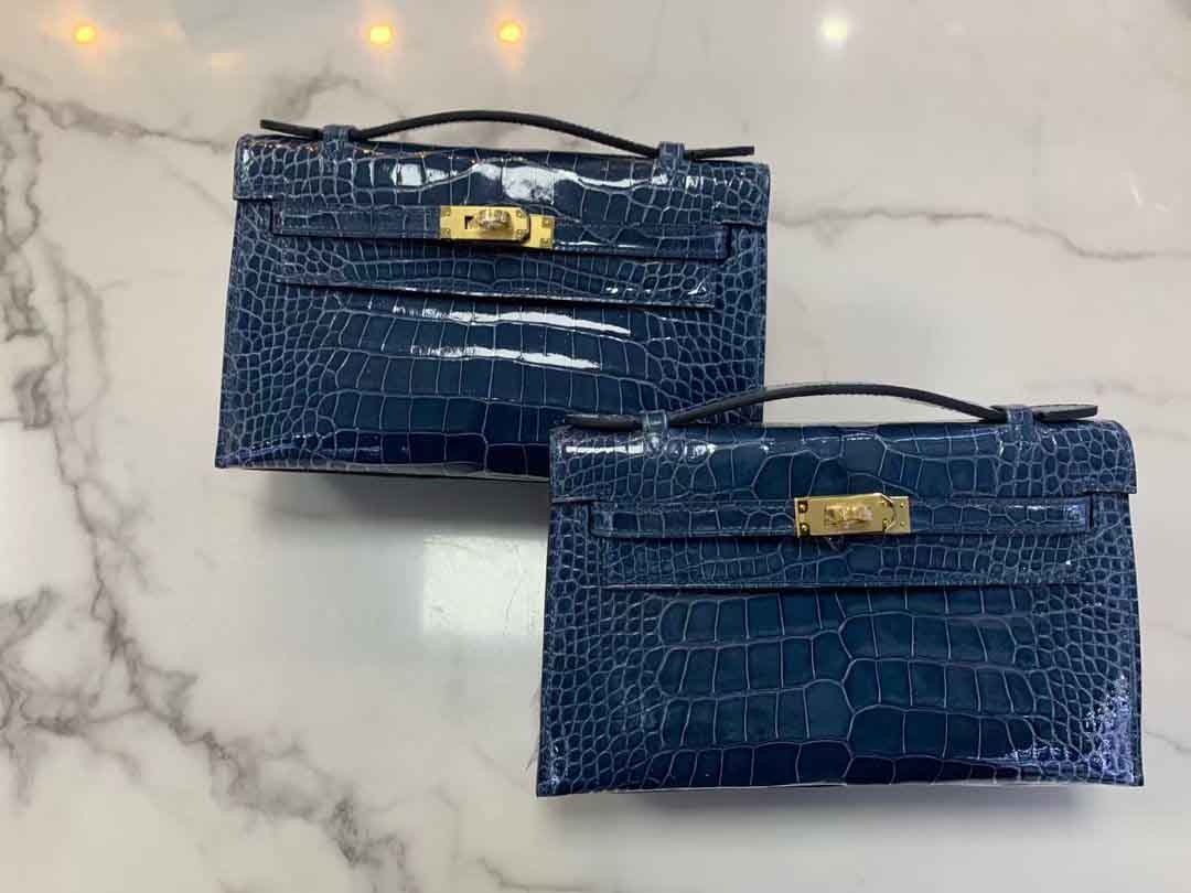 Mini kelly 22cm午夜蓝，樱花粉，帝王绿手提包