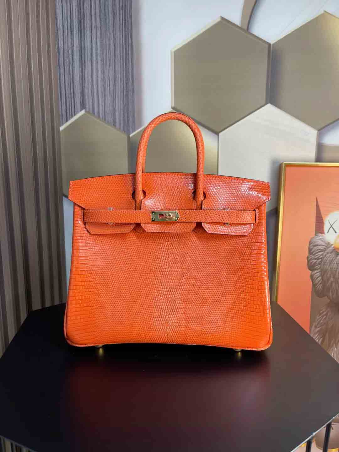 Birkin25经典橙蜥蜴皮
