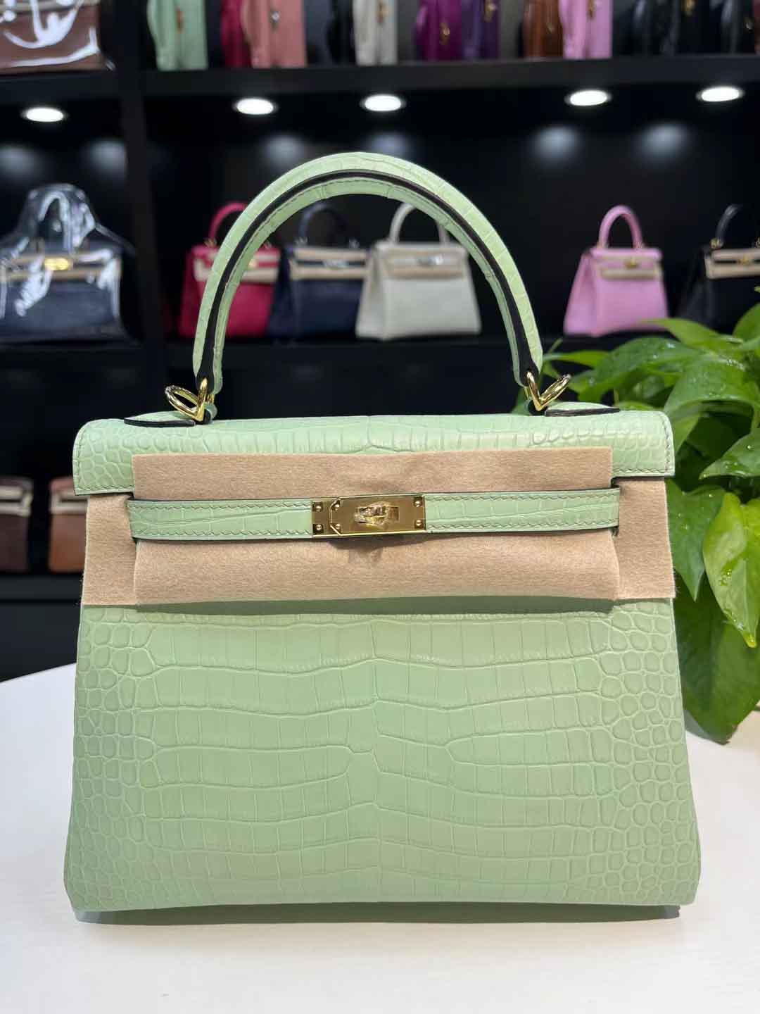 薄荷绿金扣湾鳄单肩包